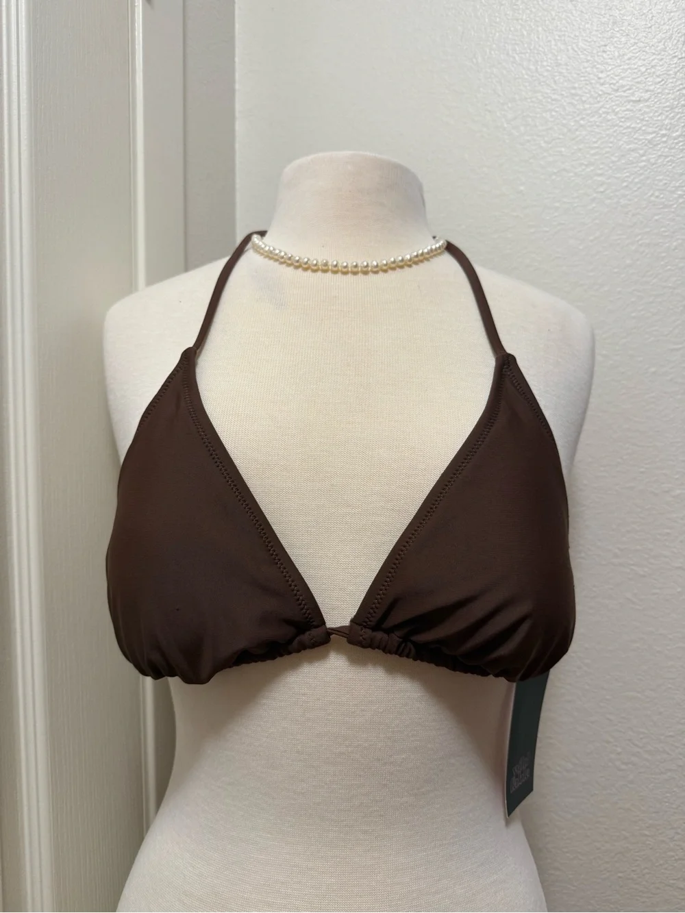 Women's Brown Halter Triangle Swim Top